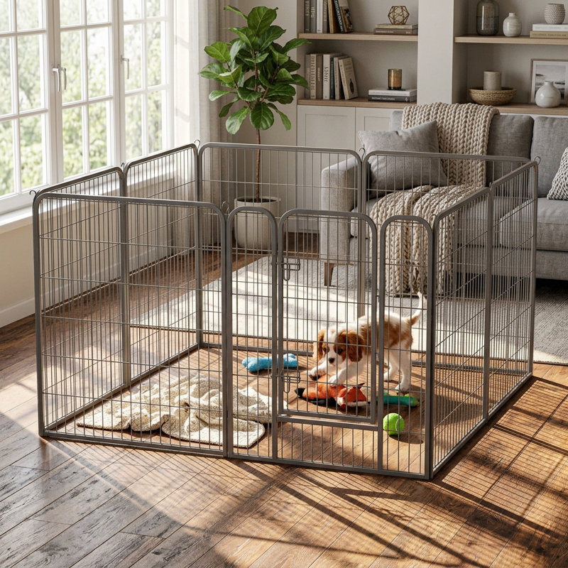 8 panneaux de enclos pour animaux en métal avec porte simple, forme de bricolage, H 24 po x l 31,5 po x P 39 po, Noir pur