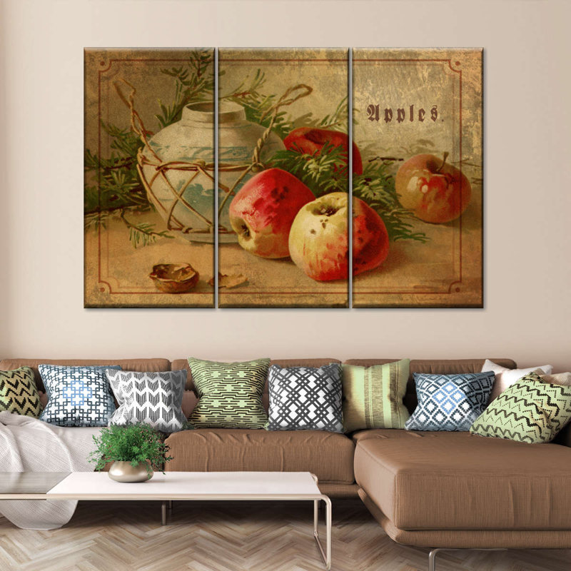 Ensemble de 3 pommes délicieuses sur toile, H 36 po x l 57 po x P 1,25 po