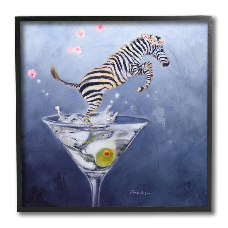 «Zebra Leaping from Martini Glass Olive», reproduction d'impression, Toile tendue, H 24 po x l 24 po x 1,5 po