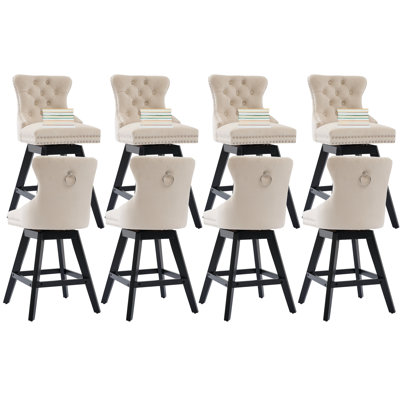 Velvet Swivel Tufted Wooden Barstools Set of 8