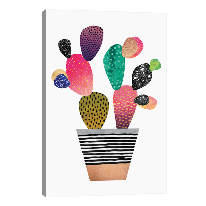Happy Cactus by Elisabeth Fredriksson - Print on Canvas, 20.32 cm H x 30.48 cm W, Wrapped Canvas