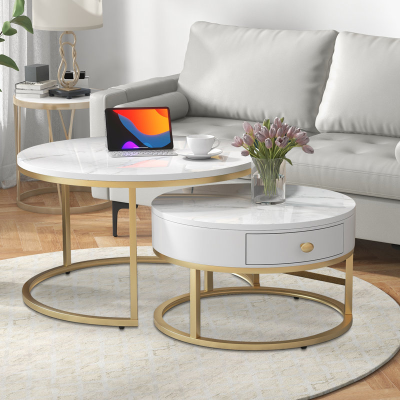 Adeliah Frame Coffee Table with Storage, White