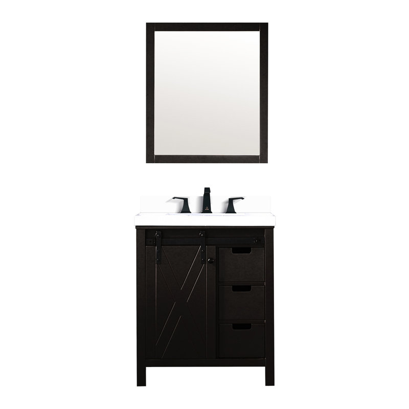 Meuble-lavabo en bois brun avec comptoir en quartz, robinet et robinet de 28 po Miroir - meuble-lavabo à surface protégée contre les égratignures, l 30 po x P 22 po, blanc