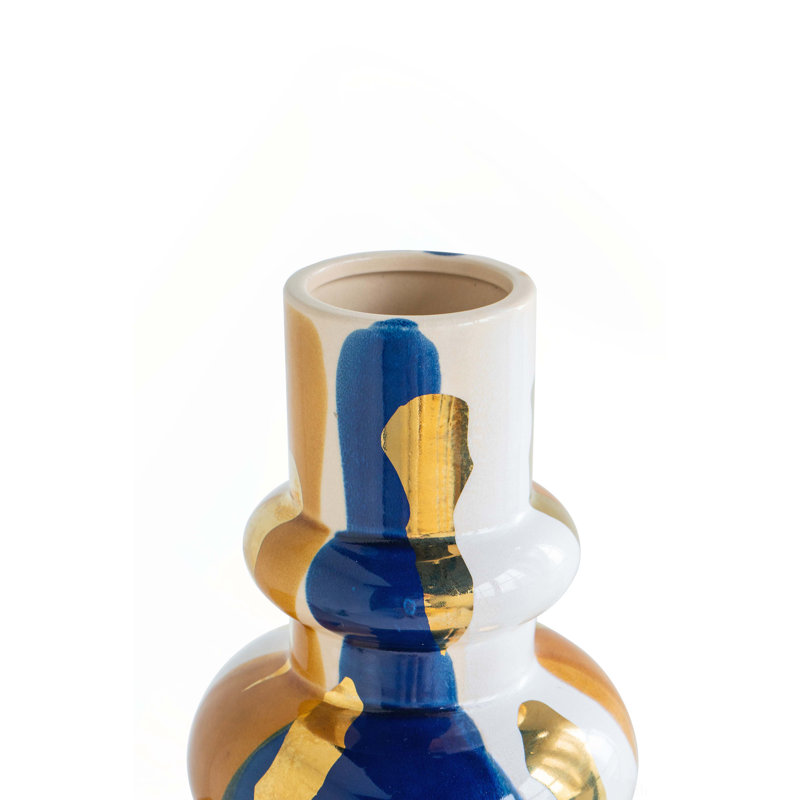 Vase en céramique 7,3 x 7,3 x 9,8 po avec finition multicolore abstraite