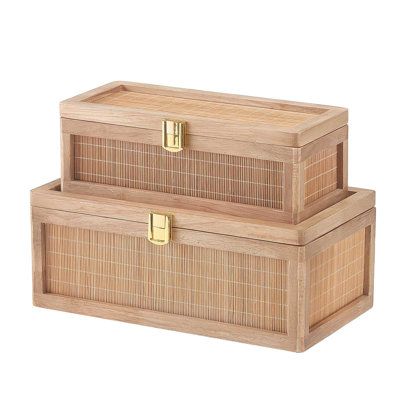 Decorative Storage Box Set, Bamboo and Wood Keepsake Boxes with Hinged Lids and Latch Closure (Set of 2)