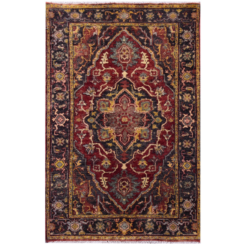 Elegant Wool Oriental Area Rug in Red/Charcoal, Rectangle 8' x 10'