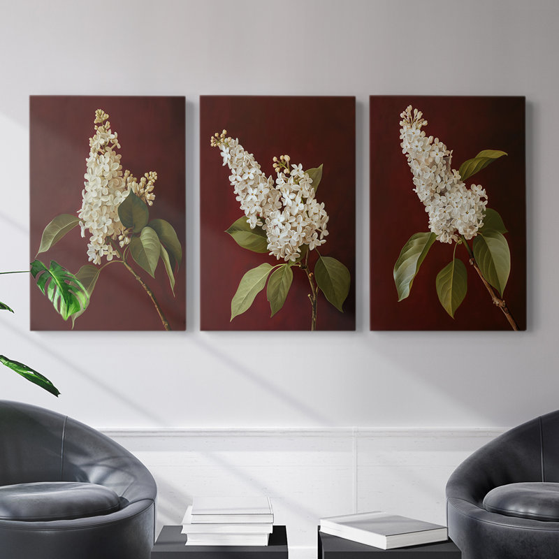 Série d'étude florale LXIX - ensemble de 3 toiles tendues avec châssis - prêt à être accroché, H 36 po x l 24 po