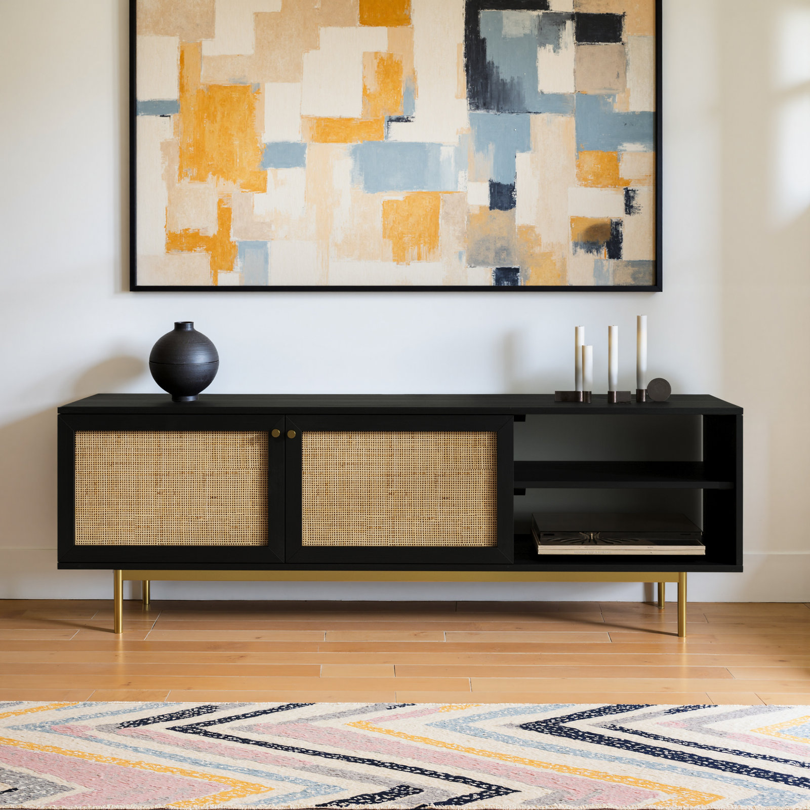 Solid Wood 58" TV Stand, Black