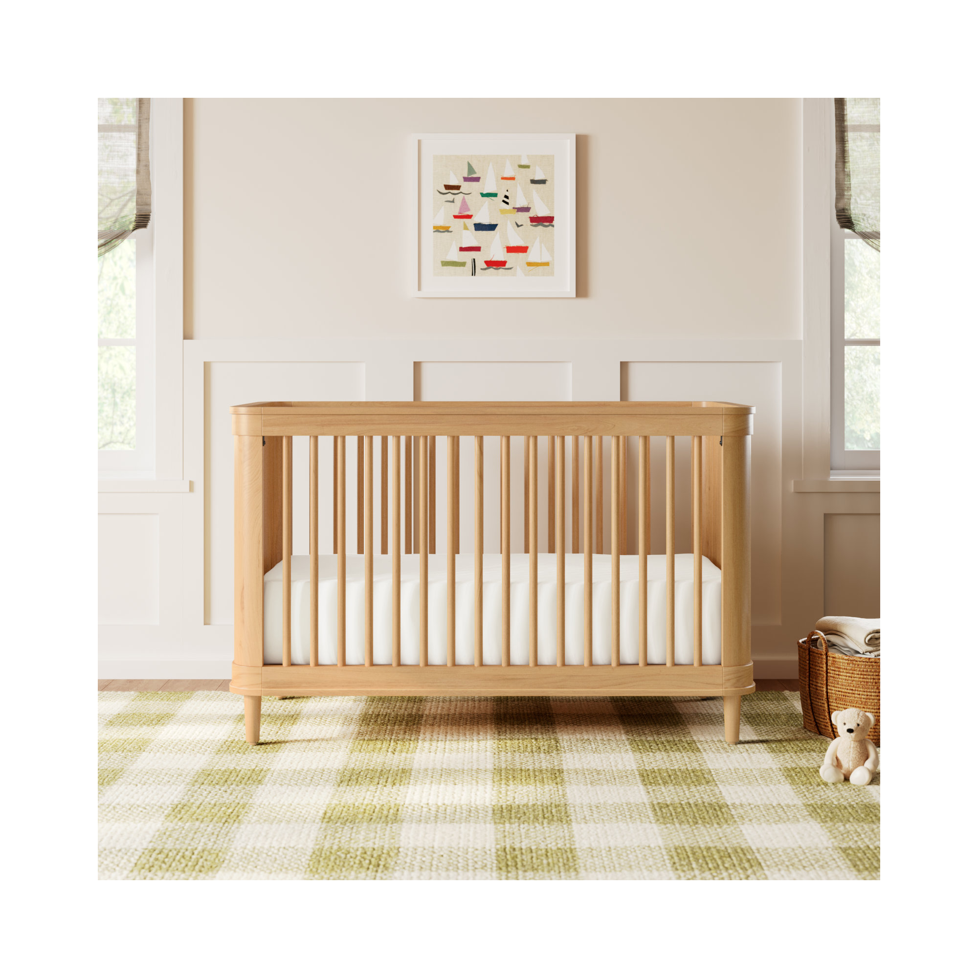 Marin with Cane 3-in-1 Convertible Crib, Honey/Honey Cane