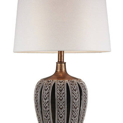 Lampe de table haute en polyrésine 28,25 "avec finition brune, abat-jour blanc, lampe de table