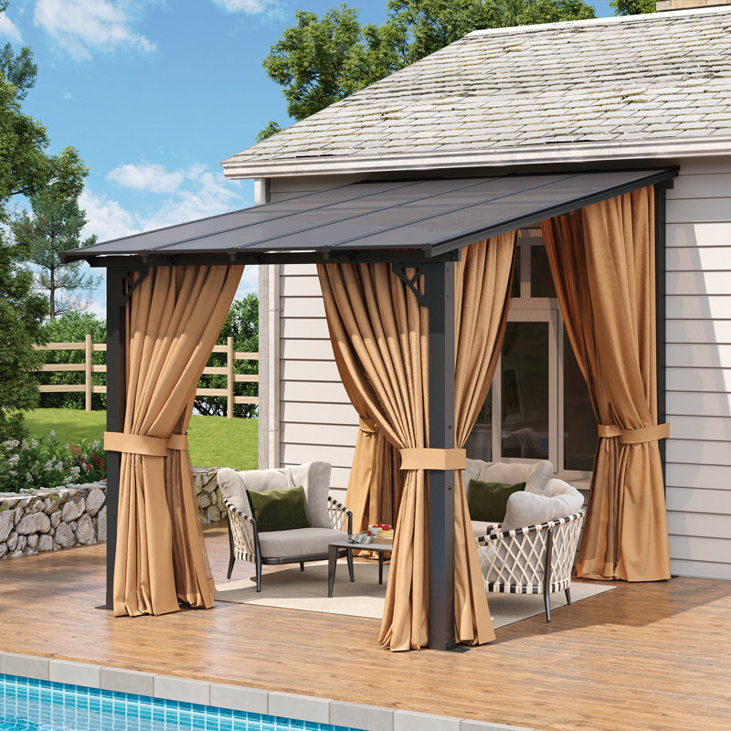 Pergola d'extérieur 8 pi x 10 pi avec rideaux en polycarbonate mural toutes saisons