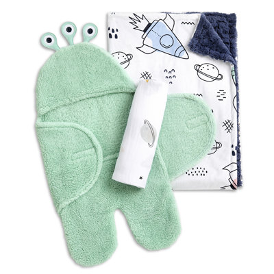 Astronap 3 Pc Gift Set - Sherpa Sack Wrap, Bamboo Muslin Wrap & Velour Blanket