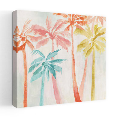 Colorful Palms Against Soft Sky by Hannah Dawson - Wrapped Canvas Print