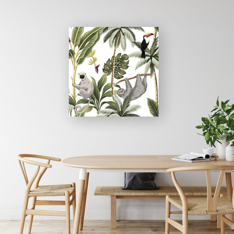 Tropical Sloths - Wrapped Canvas Print, 16cm H x 16cm W x 3.8cm D