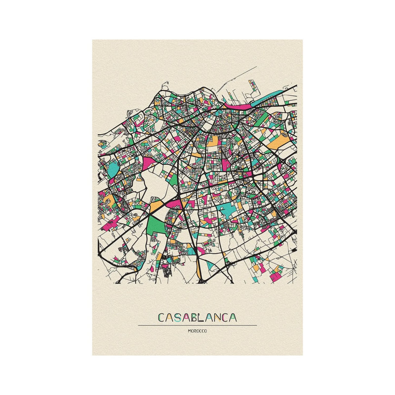 Casablanca, Morocco Map by Ayse Deniz Akerman - Wrapped Canvas Print, 30.48 cm H x 45.72 cm W