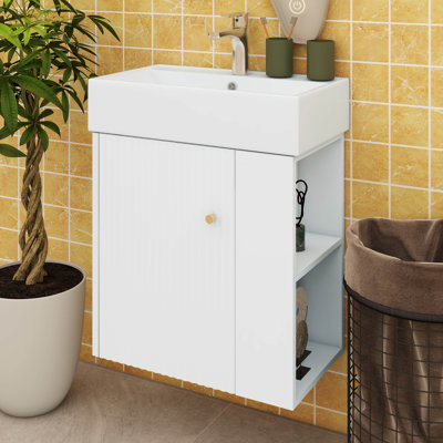 21.6" Floating Bathroom Vanity With Sink,  Right Side Open Storage