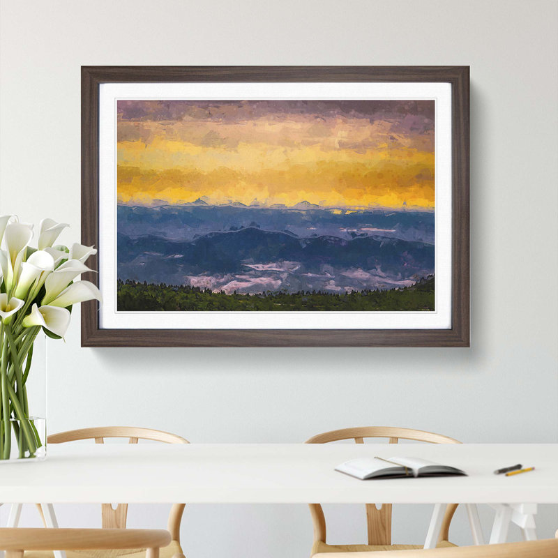 Mountain View in North Carolina in Abstract - Picture Frame Painting Print, 27cm H x 36cm W x 2cm D, Walnut Framed