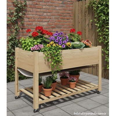 Raised Garden Bed, With Lockable Wheels  And Storage Shelf