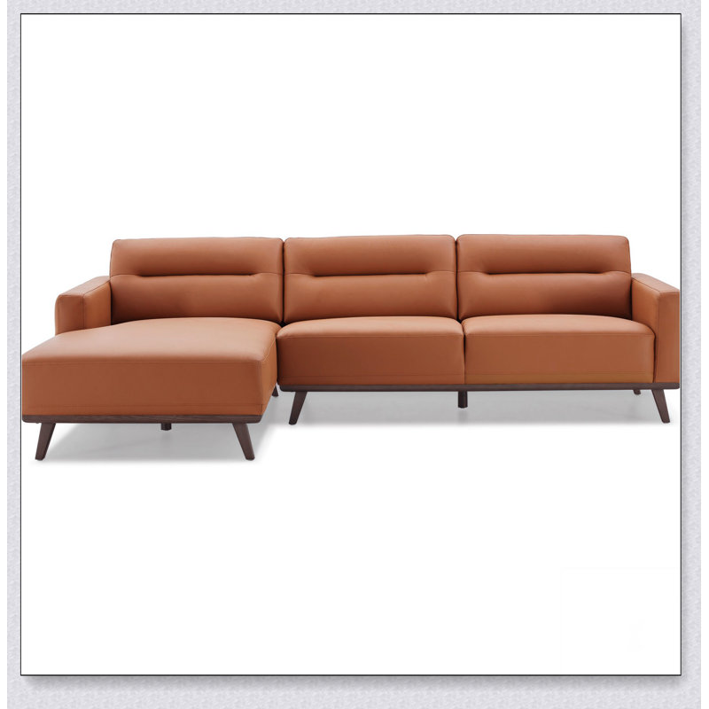 L-Shaped Cognac PU Leather Sectional Couch, Left Hand Facing