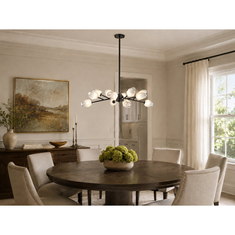 Harland 8 Light Chandelier With Glass Shades, Black, 12