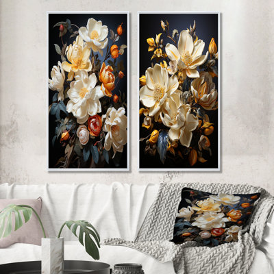 Majestic jaune doré Magnolias - ensemble de 2 impressions sur toile Magnolias