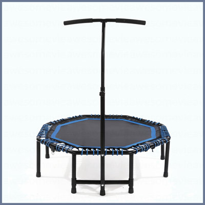 Trampoline de forme physique pliable de 48 pouces avec guidon réglable pour adultes, charge maximale de 450 lb, avec cordes élastiques durables, stable et silencieux, rebondisseur pour l'entraînement de cardio et de musculation, à la maison / à la salle de sport, exercice de saut