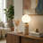 Mila Tall 15" Modern Travertine LED Table Lamp with Frosted Glass Globe Shade-126420617-139814786