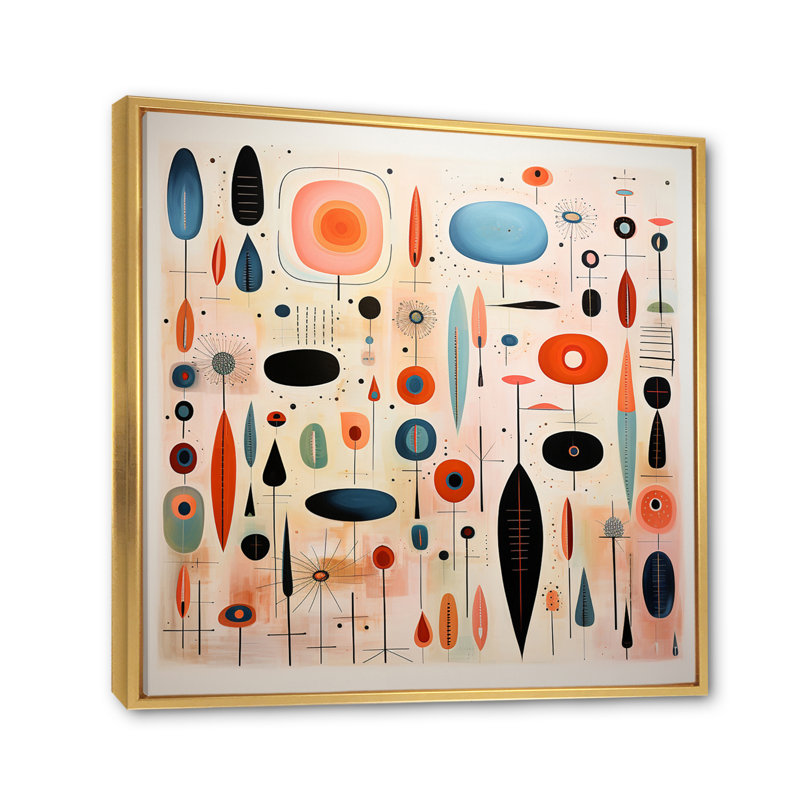 «Mid-Century Whimsical Wonders II» rose - bleu, H 30 po x l 30 po x P 1 po, Cadre flottant doré