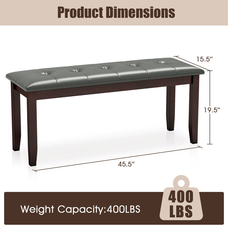 Ahnari Polyurethane (PU) Upholstered Bench, Gray