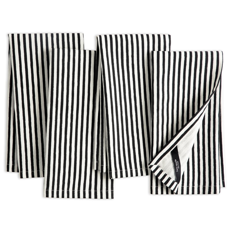 KATE SPADE NEW YORK Hand Painted Shirting Stripe Napkin Set 20"x20", Cream/Black