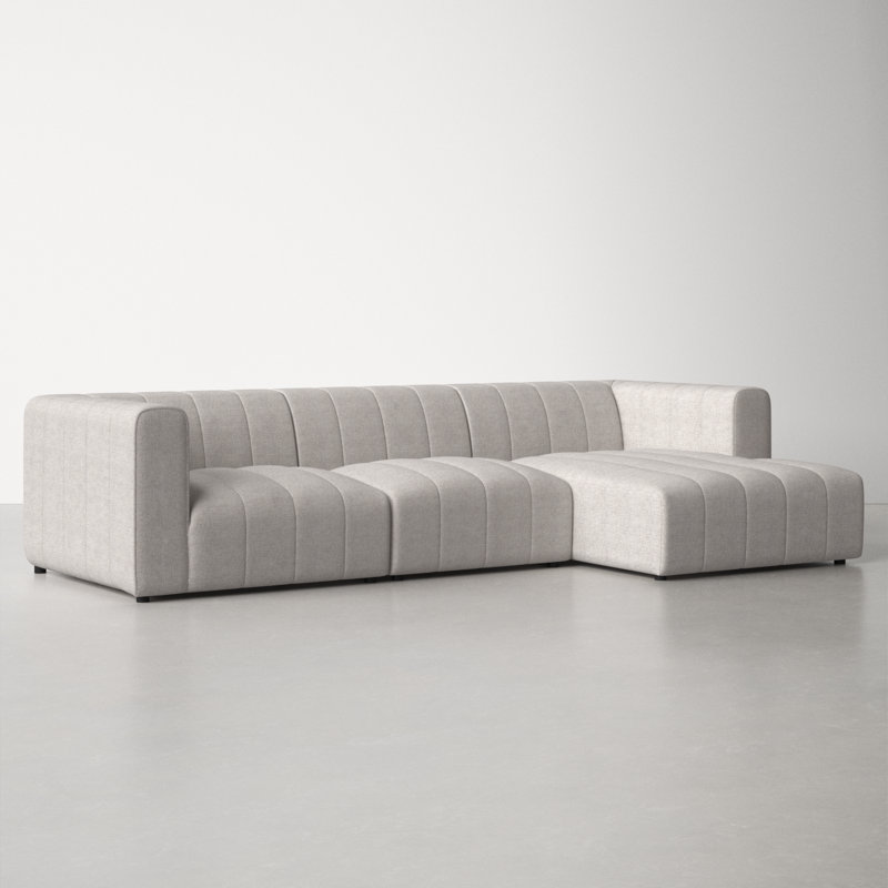 Bowry Upholstered L-Shaped Sectional, Right Hand Facing, Light Gray Napa Sandstone Polyester, Black