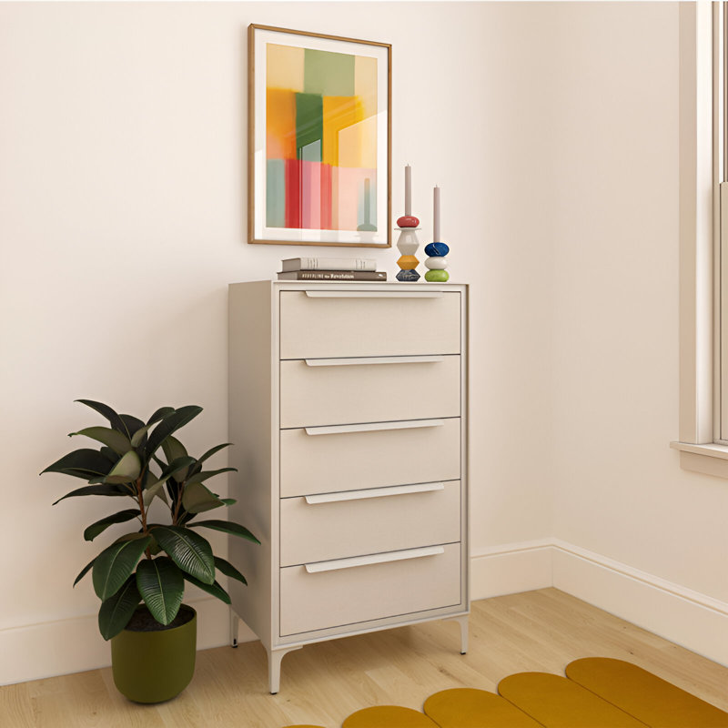 Naima 5 Drawer Fabric Dresser – Beige, 14"D x 23.5"W x 41.8"H (5 Drawers), Beige