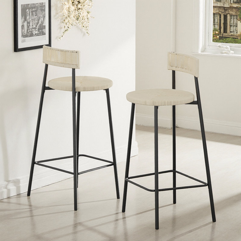 Ensemble de 2 tabourets de bar Boho, Blanc crémeux