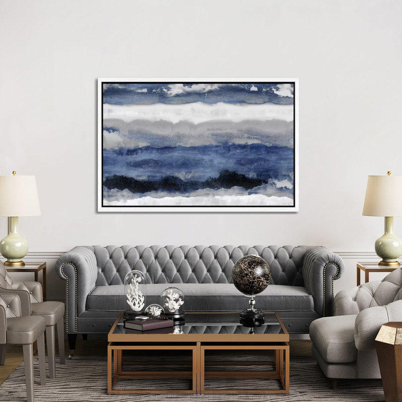Indigo Strata by Rachel Springer - Painting on Canvas, 66.04 cm H x 45.72 cm W, White Floater Framed