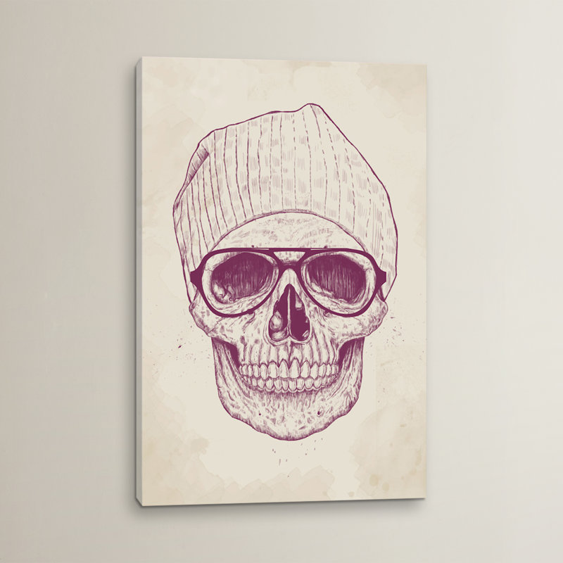 « cool crâne », impression sur toile tendue, H 26 po x l 18 po x P 1,5 po, Toile avec cadre noir, Pas de tapis