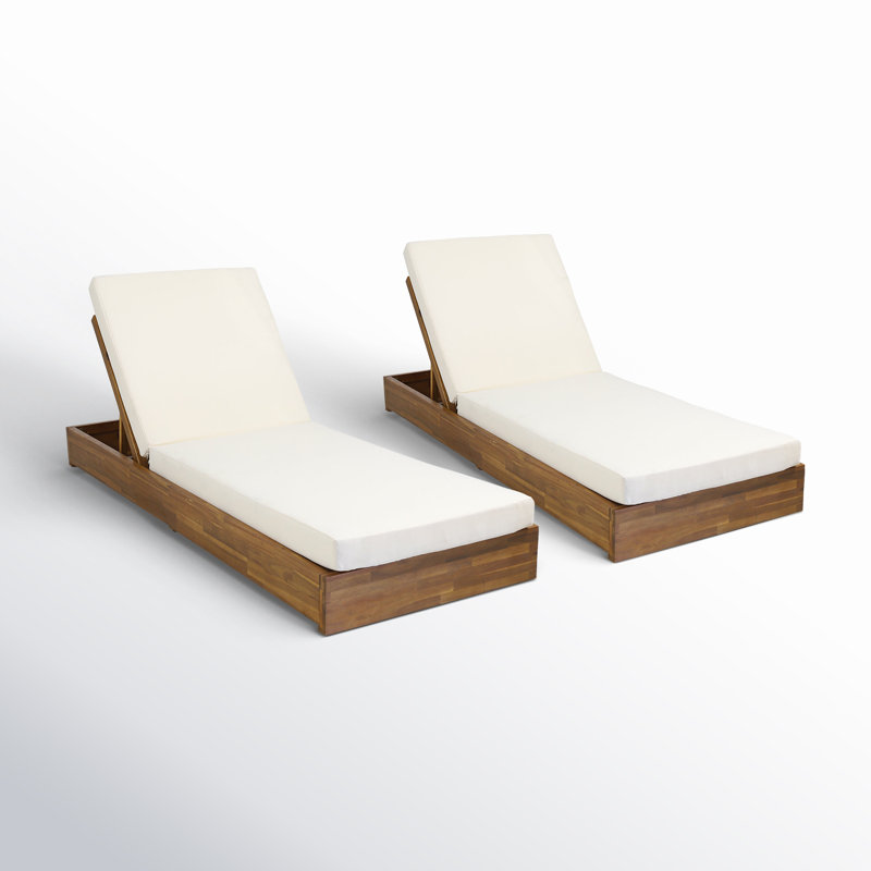 Leite 29.5'' Outdoor Acacia Chaise Lounge Set, Cream, Teak