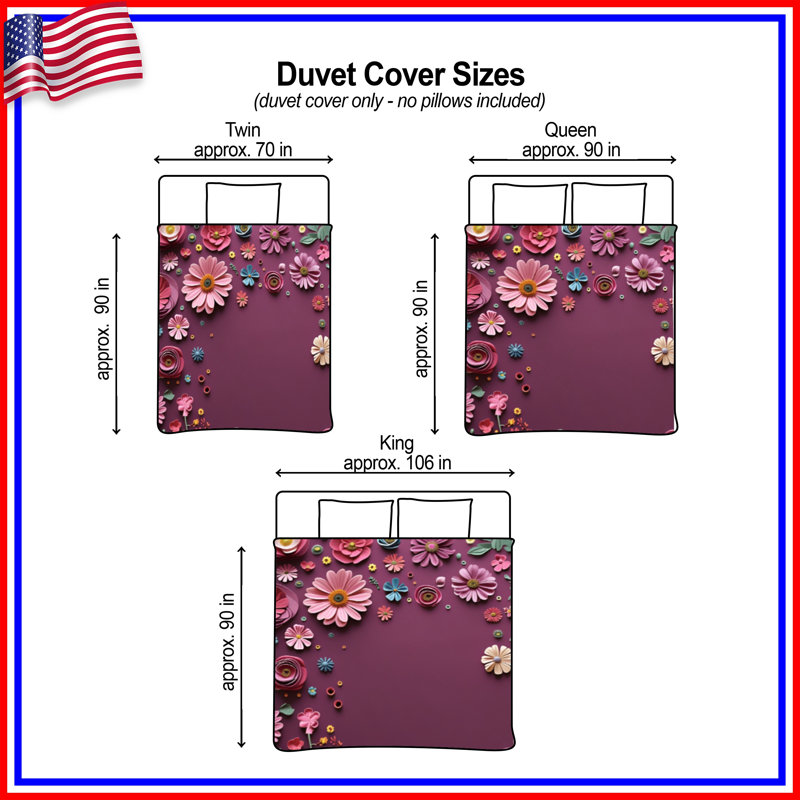 Housse de couette Floral Floral Bedding, Lit simple