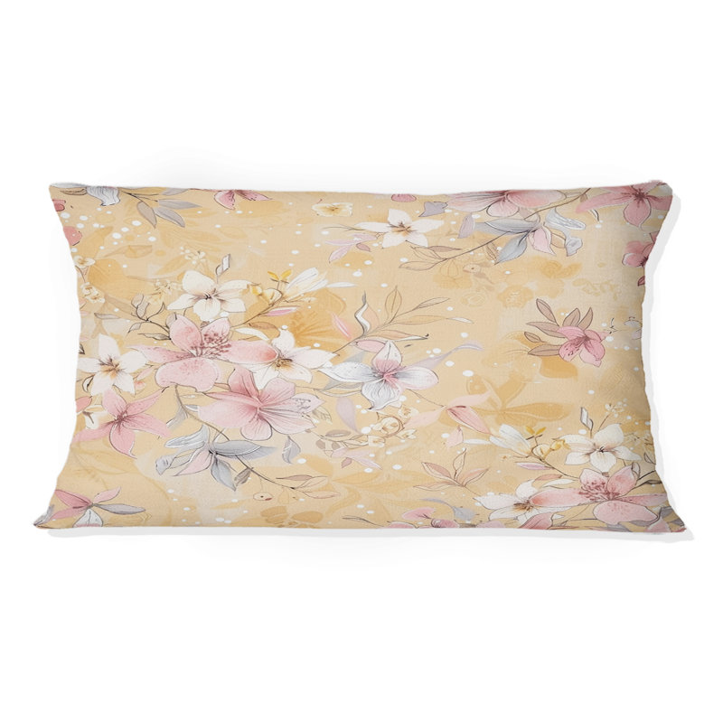 Coussin boho jaune et orange pastel Paradise Flowers V, Forme rectangulaire, H 12 po x l 20 po