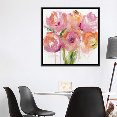 «Pink Pivoines» par Emma Bell - Estampe numérique sur toile tendue avec châssis