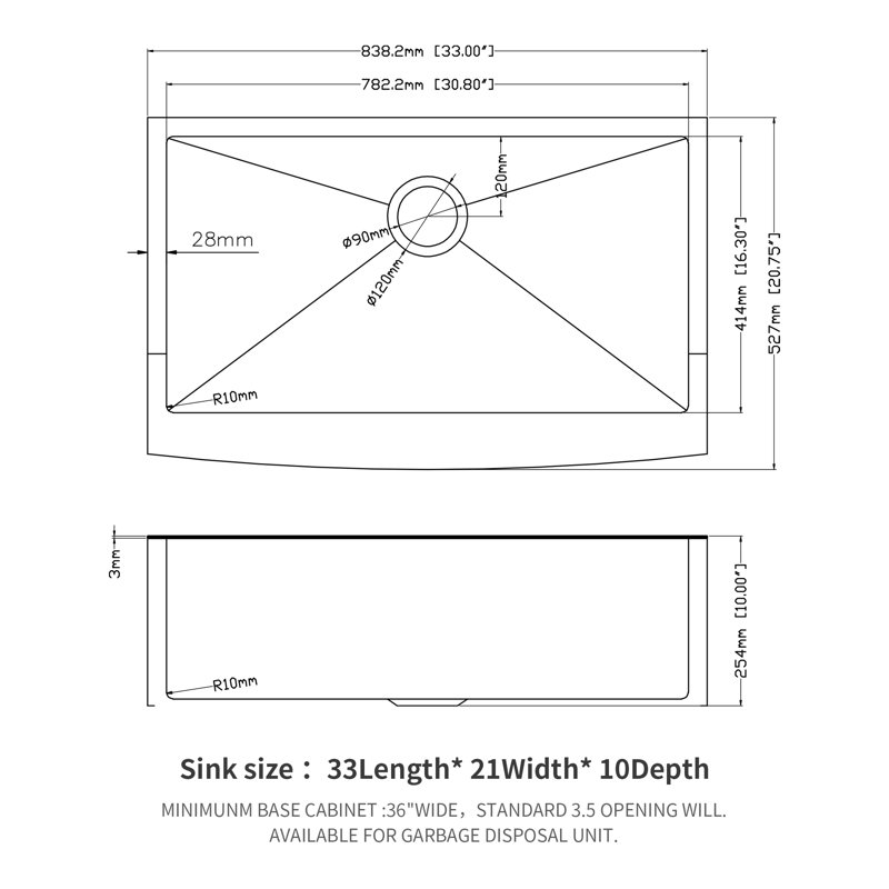 Évier de cuisine de ferme en or rose 33 po, évier à tablier frontal en acier inoxydable de calibre 16, cuve simple profonde 33 x 21 x 10 po | Idée de cadeau