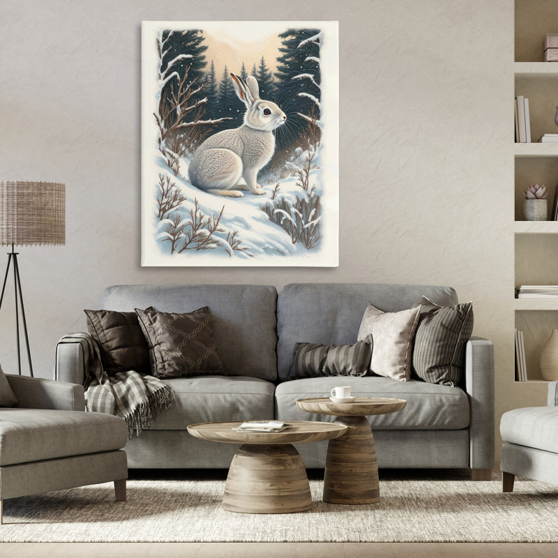 «Rabbit in Winter Forest», art mural sur toile par Denise Dundon, H 40 po x l 30 po