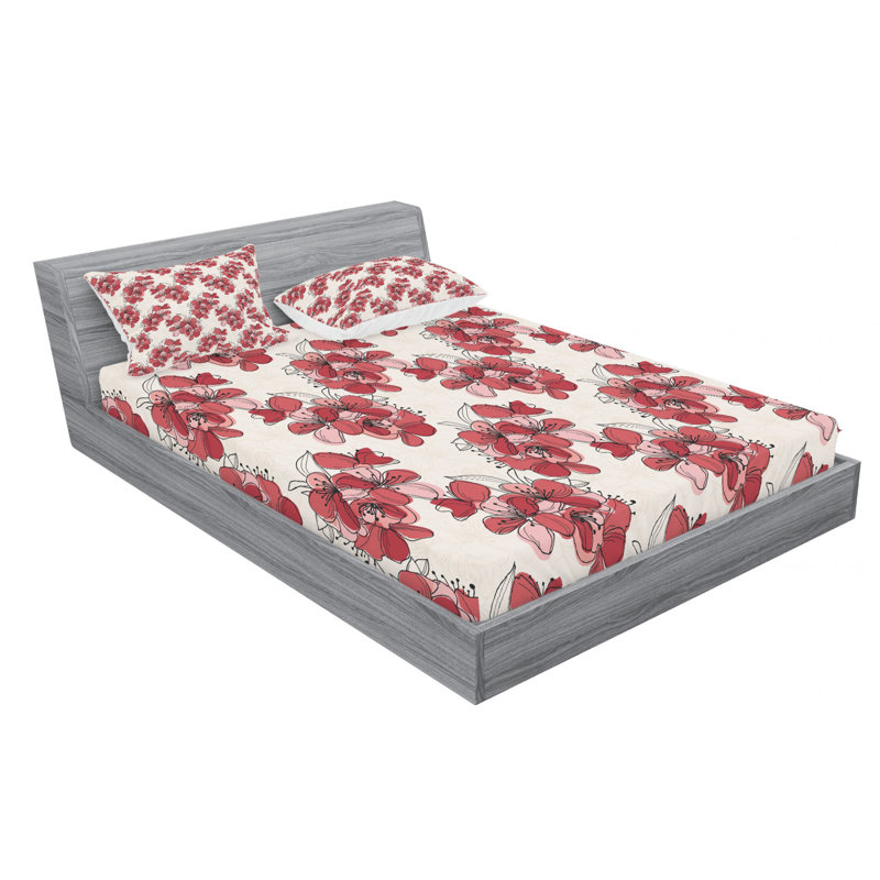 Microfiber Floral Sheet Set, Full Sheet Set with Fitted Sheet, Red Floral