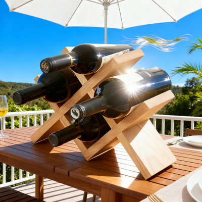 Solid Oak Countertop Wine Rack,Free Standing Tabletop Holder,4 Bottle(Natural)