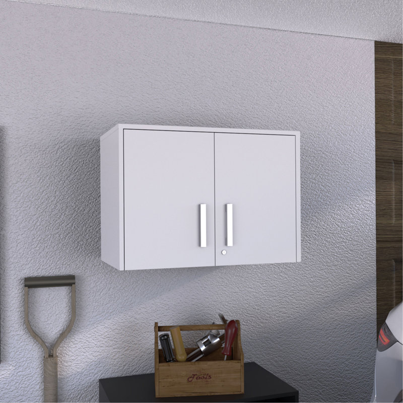 Armoire murale latérale avec deux portes et quatre tablettes de rangement internes, armoire de rangement flottante pour cuisine ou salle de lavage compacte