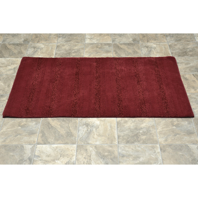 Maaza Rectangle Nylon Non-Slip Striped Bath Rug, 22"W x 60"L, Chili Red