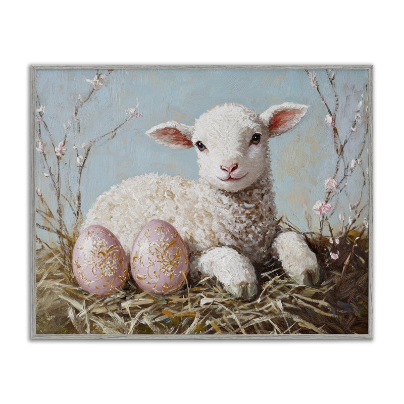 Giclée de Pâques, agneau de Pâques et œufs, design par Petal Prints Design, H 16 po x l 20 po, Estampe numérique Farmhouse