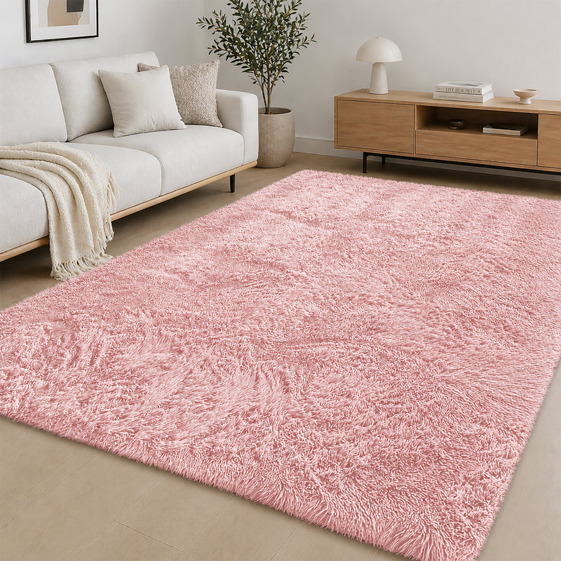 Aspire Homeware Pink Shaggy Area Rug Soft Plush Indoor Carpet, Rectangle 60cm Width X 110cm Length
