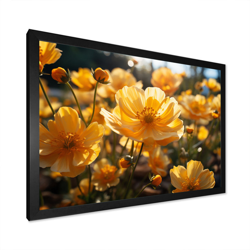 «Yellow Buttercups Field Sunrise IV», reproduction sur toile encadrée, H 20 po x l 12 po x P 1 po, Noir