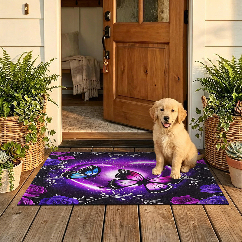 Tapis d'intérieur antidérapant JYK, 16 po x 24 po, papillon rose mauve, Papillon rose mauve, 16 po x 24 po
