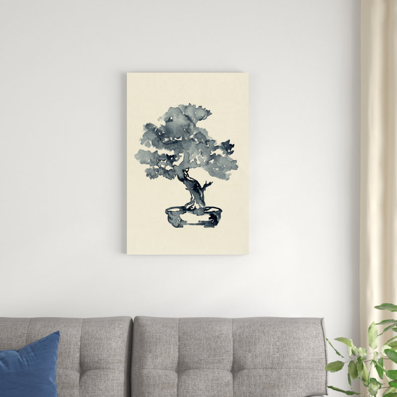 «Indigo Bonsai III» par Jacob Green - peinture sur toile tendue, H 30 po x l 20 po